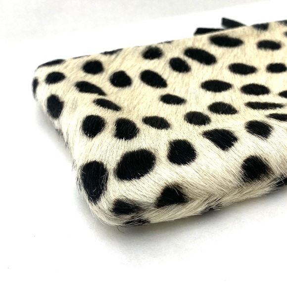 PrimeCut Women's Black Polka Dot Cowhide Mini Clutch Pouch Wallet - Picture 6 of 10